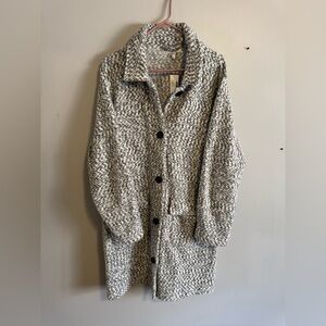 Cozy Long Button-Up Coat in Gray and Cream